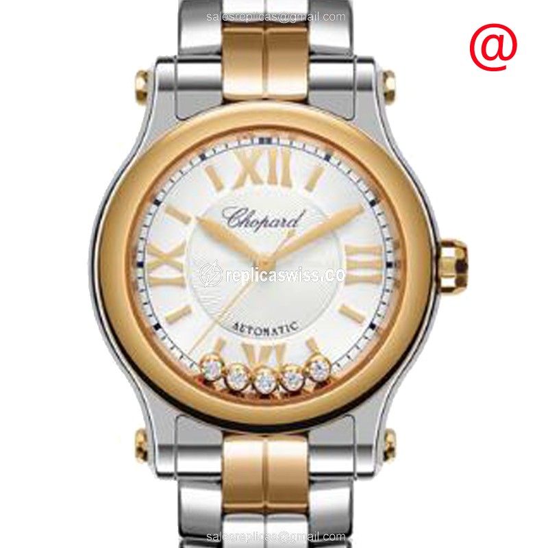 Chopard Happy Sport Replica - Automatic - Rose Gold & Steel Case - White Dial - Silver Steel Strap